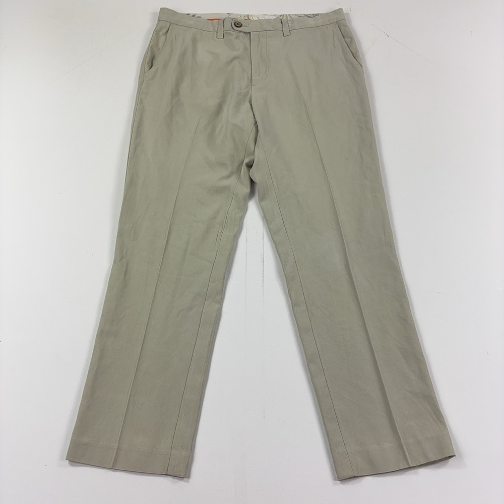 Tommy Bahama Pants Mens 34x32 Beige Silk Cotton Chino Flat Front Logo Island
